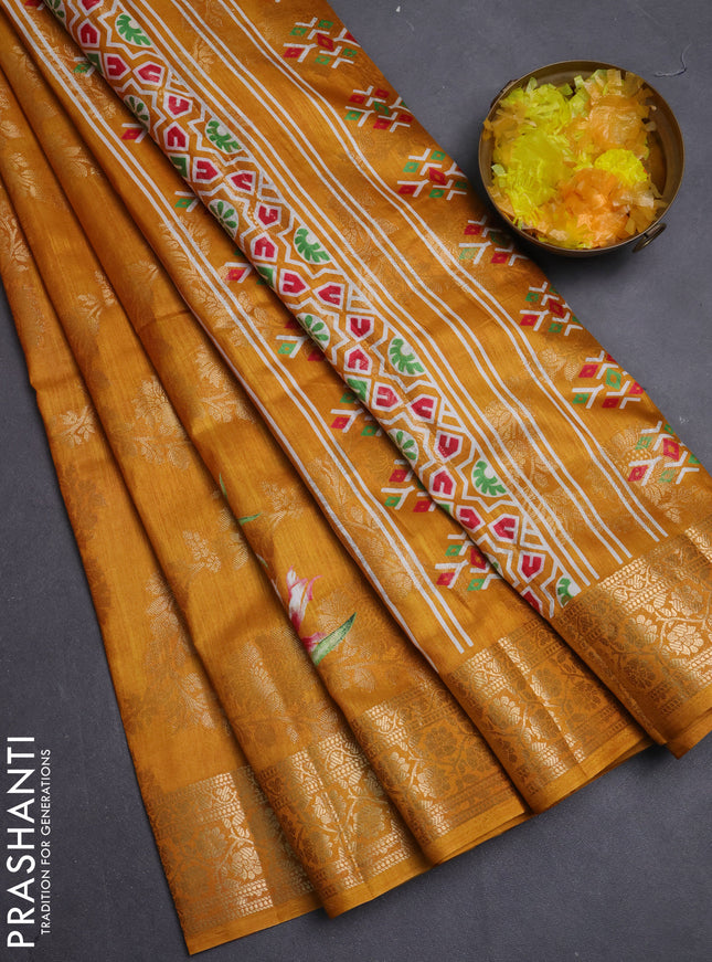 Semi dola saree mustard yellow with allover zari weaves & floral prints and zari woven border
