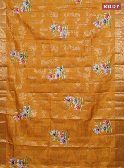 Semi dola saree mustard yellow with allover zari weaves & floral prints and zari woven border