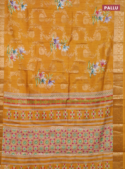 Semi dola saree mustard yellow with allover zari weaves & floral prints and zari woven border