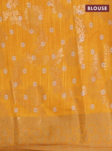 Semi dola saree mustard yellow with allover zari weaves & floral prints and zari woven border