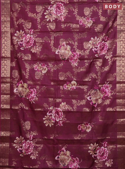 Semi dola saree deep maroon with allover zari weaves & floral prints and zari woven border