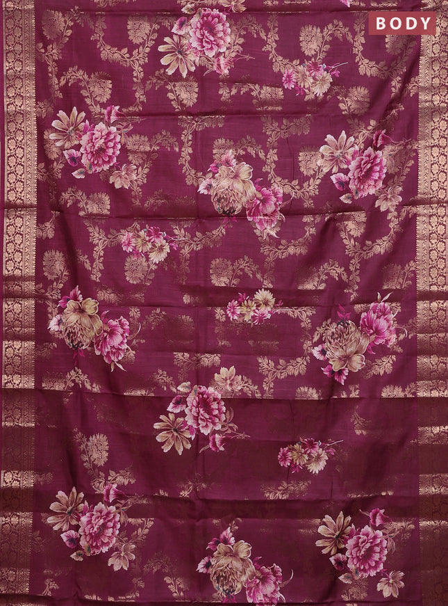 Semi dola saree deep maroon with allover zari weaves & floral prints and zari woven border
