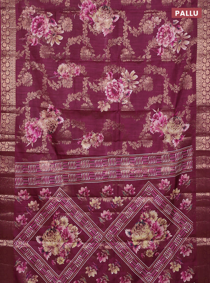Semi dola saree deep maroon with allover zari weaves & floral prints and zari woven border