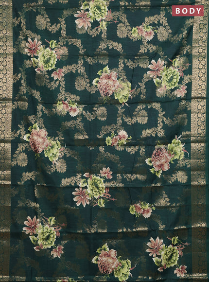 Semi dola saree bottle green with allover zari weaves & floral prints and zari woven border