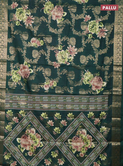 Semi dola saree bottle green with allover zari weaves & floral prints and zari woven border
