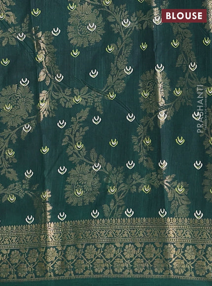 Semi dola saree bottle green with allover zari weaves & floral prints and zari woven border