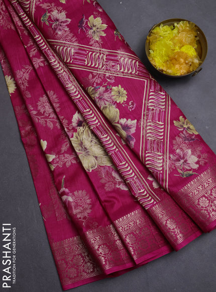 Semi dola saree pink with allover zari weaves & floral prints and zari woven border