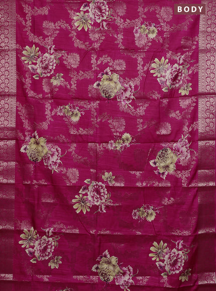 Semi dola saree pink with allover zari weaves & floral prints and zari woven border