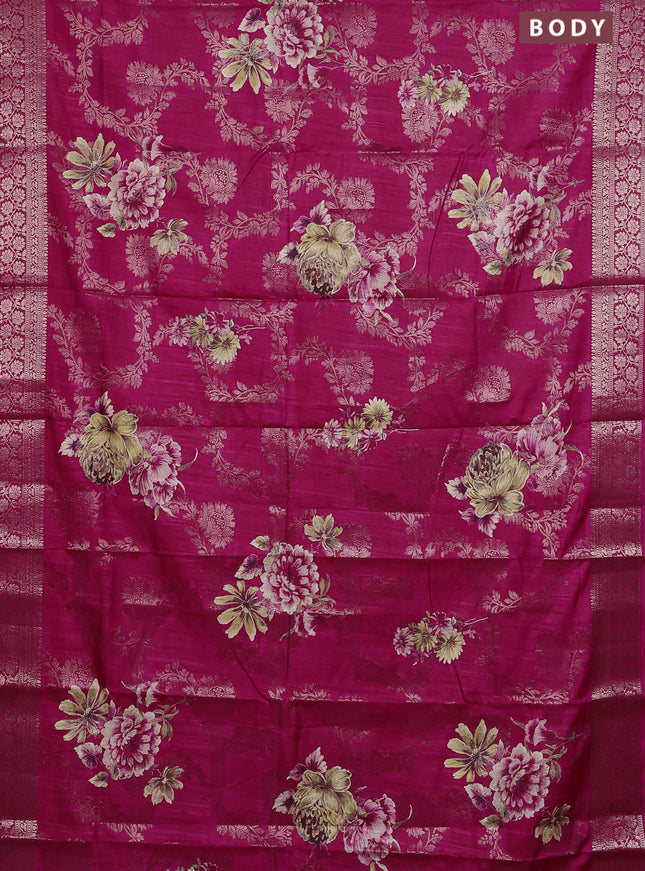 Semi dola saree pink with allover zari weaves & floral prints and zari woven border
