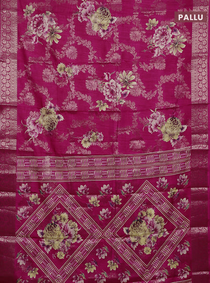Semi dola saree pink with allover zari weaves & floral prints and zari woven border