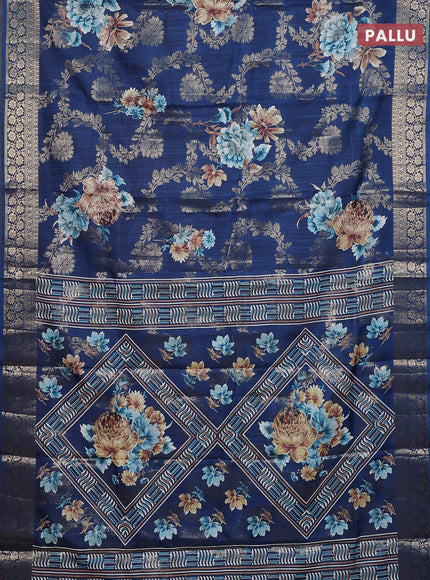 Semi dola saree peacock blue with allover zari weaves & floral prints and zari woven border
