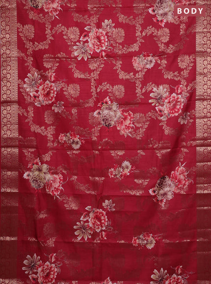 Semi dola saree maroon with allover zari weaves & floral prints and zari woven border