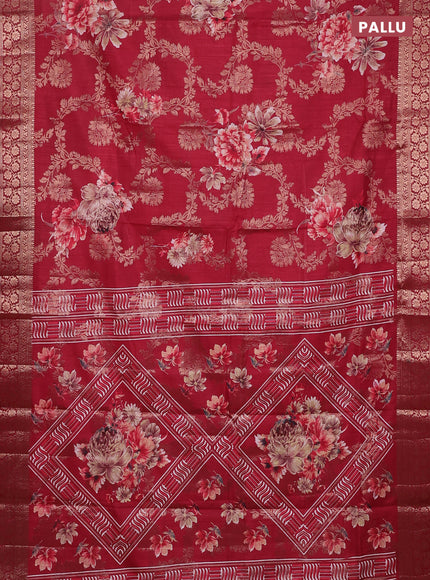 Semi dola saree maroon with allover zari weaves & floral prints and zari woven border