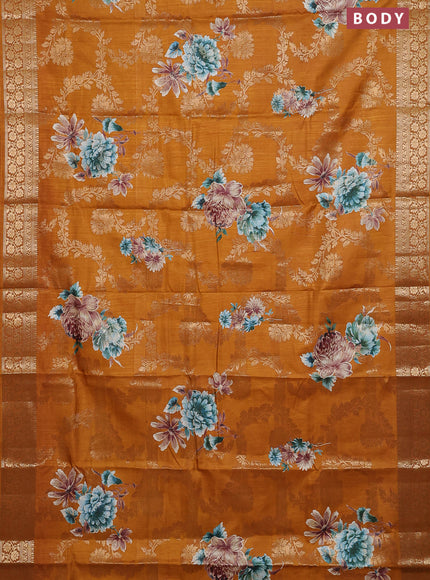 Semi dola saree mustard yellow with allover zari weaves & floral prints and zari woven border