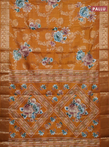 Semi dola saree mustard yellow with allover zari weaves & floral prints and zari woven border