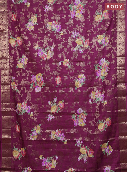 Semi dola saree wine shade with allover zari weaves & floral prints and zari woven border