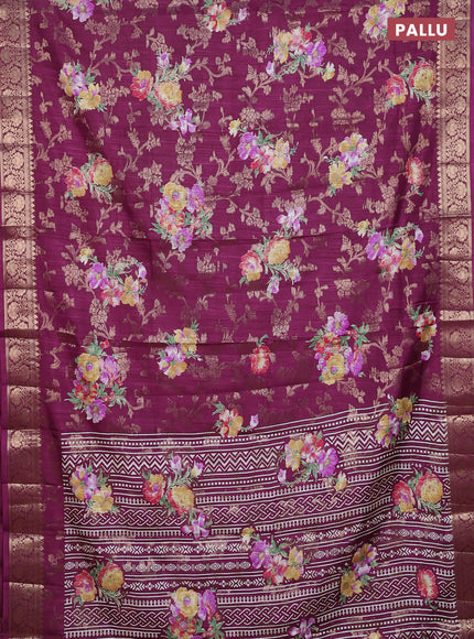 Semi dola saree wine shade with allover zari weaves & floral prints and zari woven border