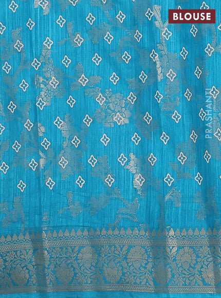Semi dola saree teal blue with allover zari weaves & floral prints and zari woven border