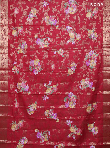 Semi dola saree maroon with allover zari weaves & floral prints and zari woven border
