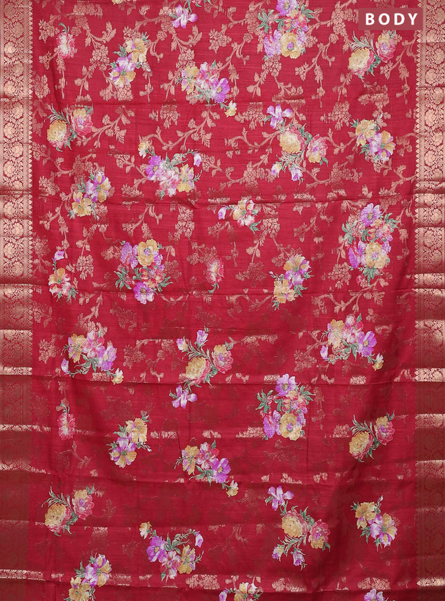 Semi dola saree maroon with allover zari weaves & floral prints and zari woven border