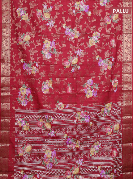 Semi dola saree maroon with allover zari weaves & floral prints and zari woven border