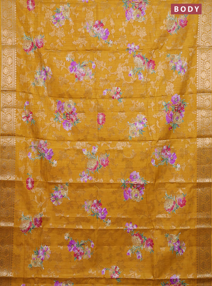 Semi dola saree mustard yellow with allover zari weaves & floral prints and zari woven border