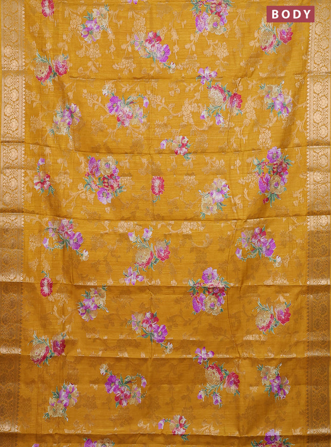 Semi dola saree mustard yellow with allover zari weaves & floral prints and zari woven border
