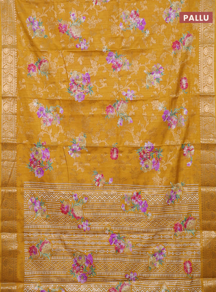 Semi dola saree mustard yellow with allover zari weaves & floral prints and zari woven border
