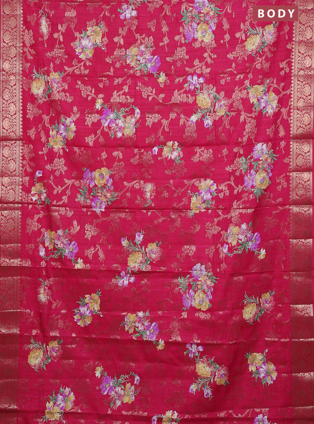 Semi dola saree pink with allover zari weaves & floral prints and zari woven border
