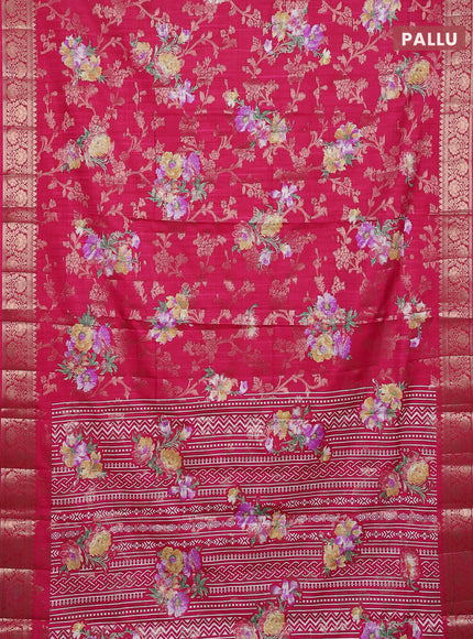 Semi dola saree pink with allover zari weaves & floral prints and zari woven border