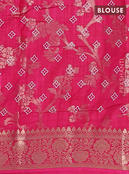 Semi dola saree pink with allover zari weaves & floral prints and zari woven border