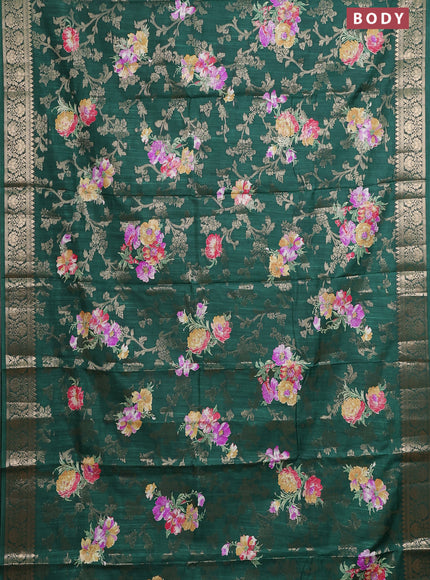 Semi dola saree bottle green with allover zari weaves & floral prints and zari woven border