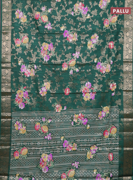 Semi dola saree bottle green with allover zari weaves & floral prints and zari woven border
