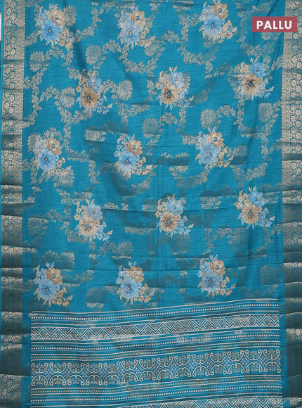Semi dola saree teal green with allover zari weaves & floral prints and zari woven border