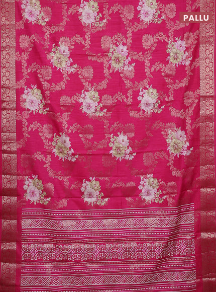 Semi dola saree pink with allover zari weaves & floral prints and zari woven border