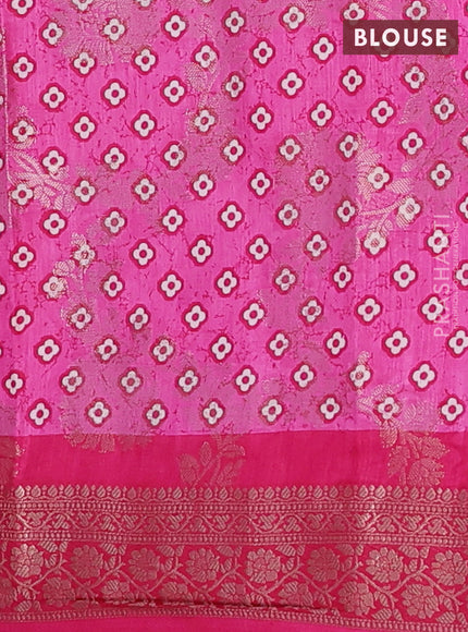 Semi dola saree pink with allover zari weaves & floral prints and zari woven border