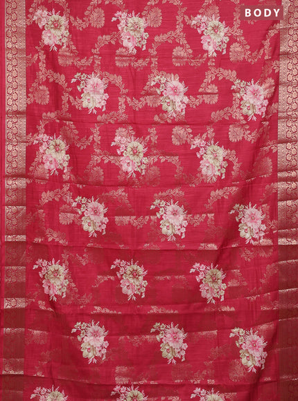 Semi dola saree maroon with allover zari weaves & floral prints and zari woven border