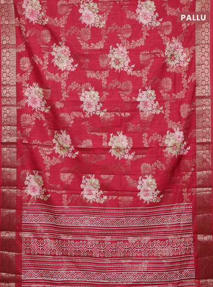 Semi dola saree maroon with allover zari weaves & floral prints and zari woven border
