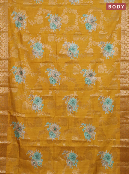 Semi dola saree mustard yellow with allover zari weaves & floral prints and zari woven border