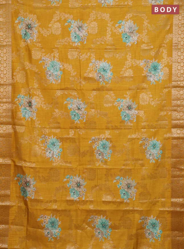 Semi dola saree mustard yellow with allover zari weaves & floral prints and zari woven border