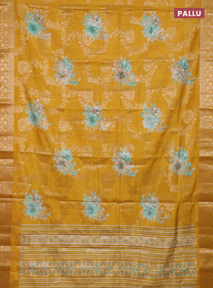 Semi dola saree mustard yellow with allover zari weaves & floral prints and zari woven border