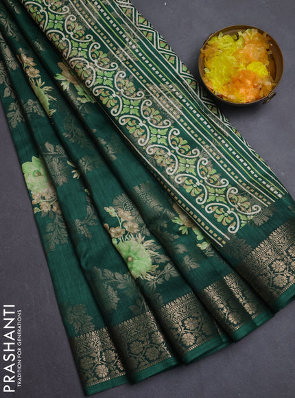 Semi dola saree bottle green with allover zari weaves & floral prints and zari woven border