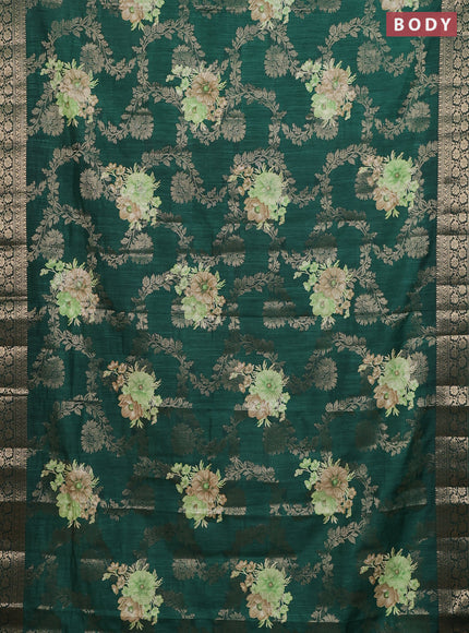 Semi dola saree bottle green with allover zari weaves & floral prints and zari woven border
