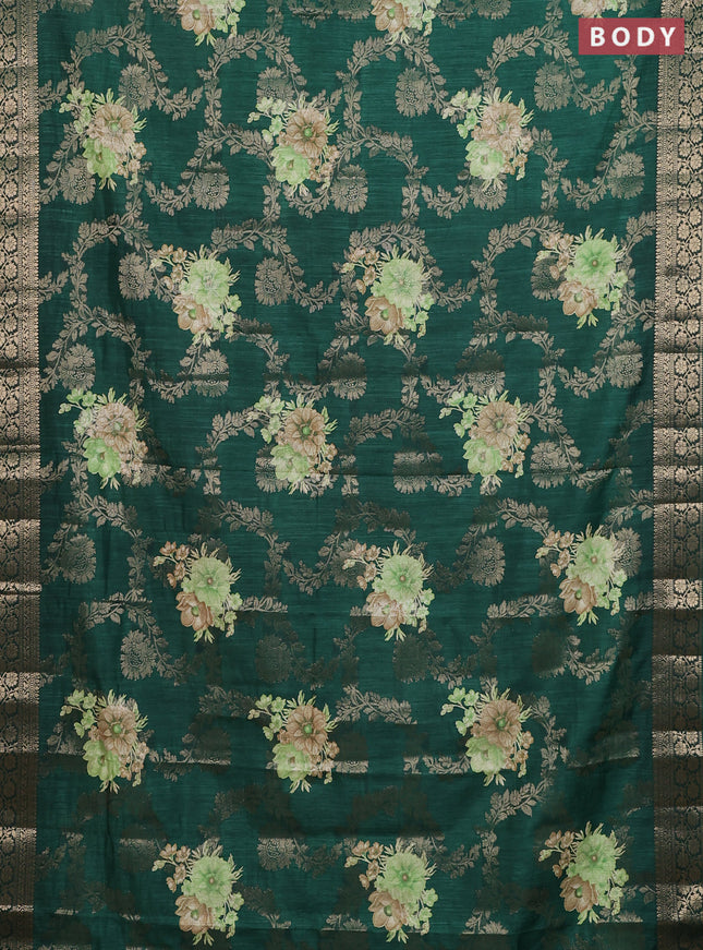 Semi dola saree bottle green with allover zari weaves & floral prints and zari woven border