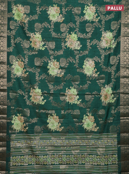 Semi dola saree bottle green with allover zari weaves & floral prints and zari woven border