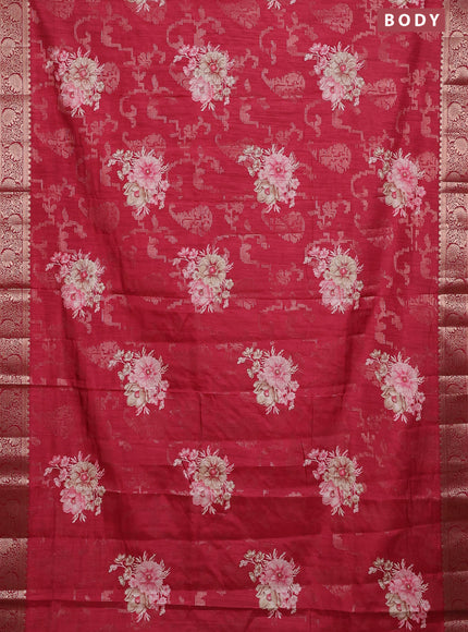 Semi dola saree maroon with allover zari weaves & floral prints and zari woven border