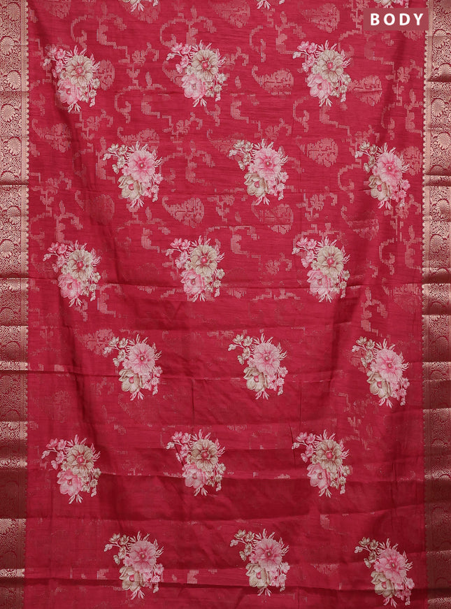 Semi dola saree maroon with allover zari weaves & floral prints and zari woven border