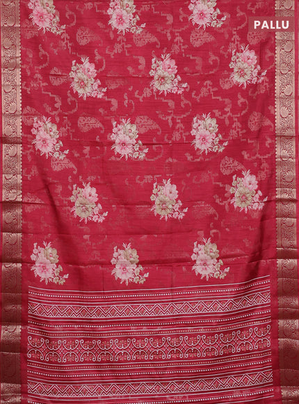Semi dola saree maroon with allover zari weaves & floral prints and zari woven border