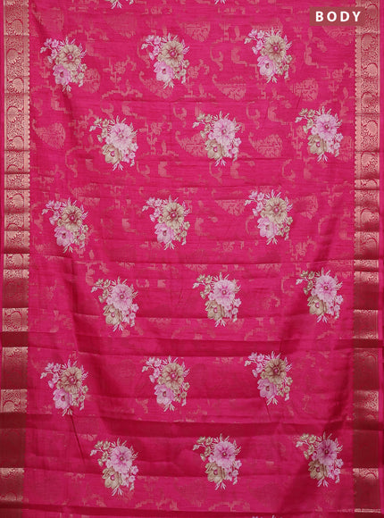 Semi dola saree pink with allover zari weaves & floral prints and zari woven border