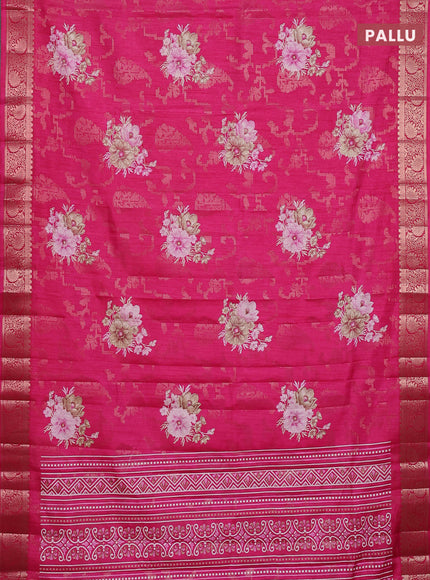 Semi dola saree pink with allover zari weaves & floral prints and zari woven border
